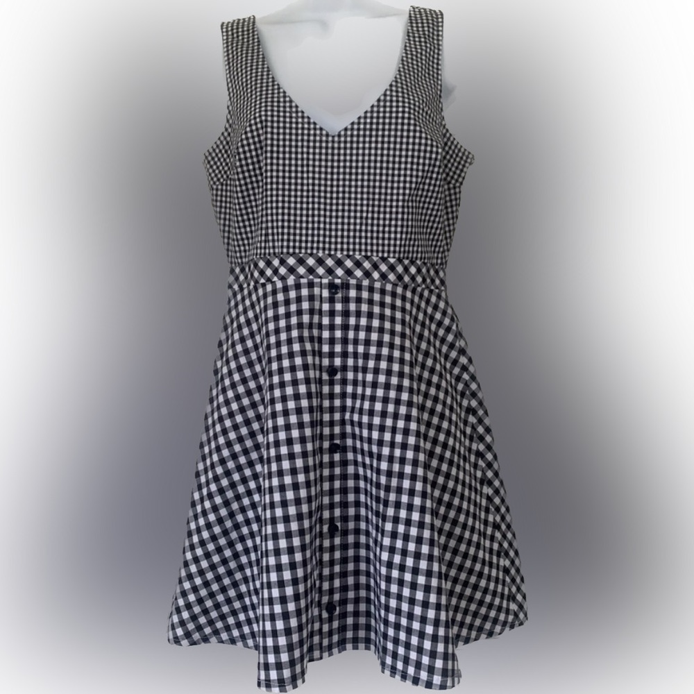 NWT sequin hearts black & white gingham sleeveless a-line dress